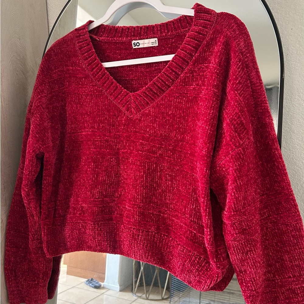 SO Women's Bold Red V-Neck Sweater
